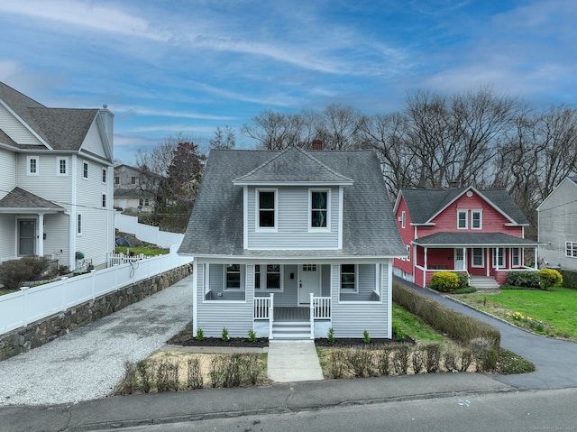 274 High St, Fairfield, CT 06824 - view of front of house with a porch, roof with shingles, and asphalt driveway