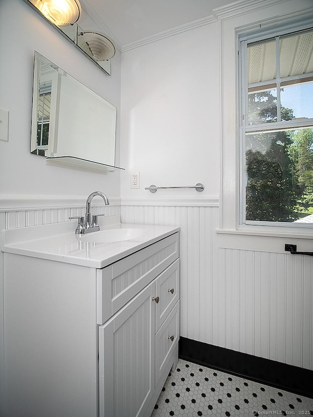 42 Homewood Ave, North Haven, CT 06473 - bathroom featuring wainscoting, vanity, and crown molding