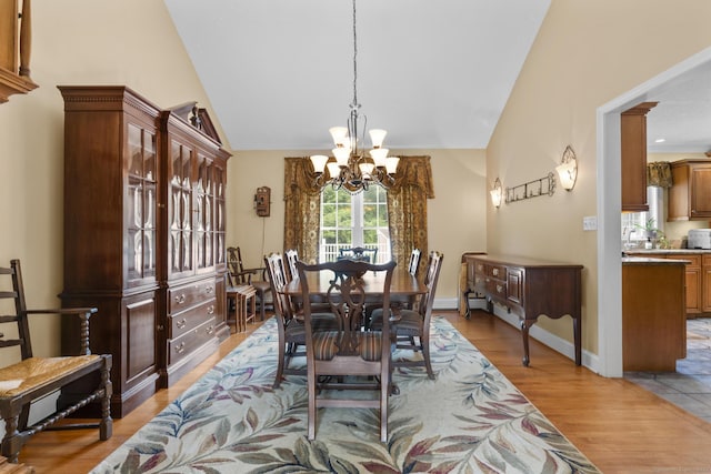 1199 Cornerstone Ct, Cheshire, CT 06410 - dining area with a chandelier, lofted ceiling, and light wood finished floors