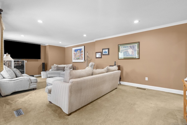 1199 Cornerstone Ct, Cheshire, CT 06410 - living room featuring crown molding, light carpet, and recessed lighting