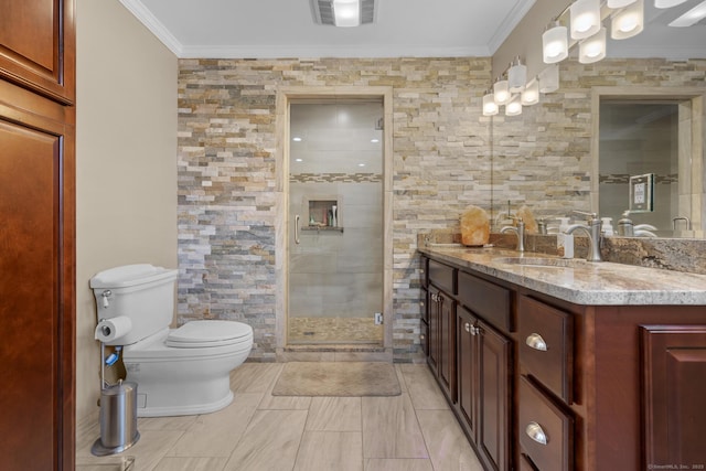 1199 Cornerstone Ct, Cheshire, CT 06410 - bathroom featuring ornamental molding, vanity, and a shower stall