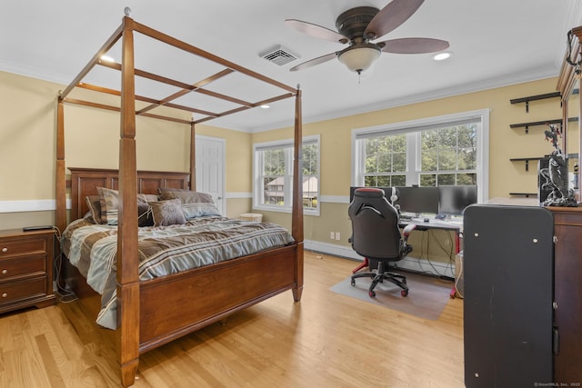 1199 Cornerstone Ct, Cheshire, CT 06410 - bedroom with crown molding, light wood finished floors, a desk, recessed lighting, and ceiling fan