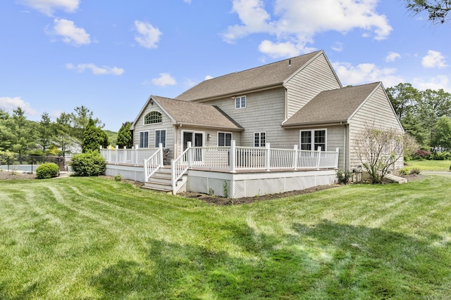 1199 Cornerstone Ct, Cheshire, CT 06410 - rear view of property with a shingled roof, a yard, and a deck