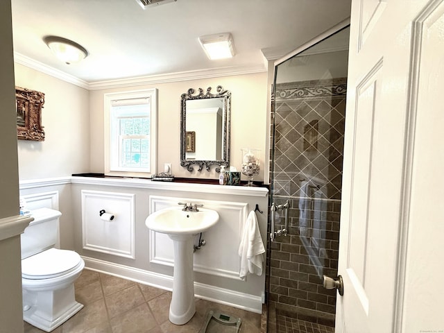 44 Fawn Hill Rd, Shelton, CT 06484 - full bath with tile patterned flooring, crown molding, and a tile shower