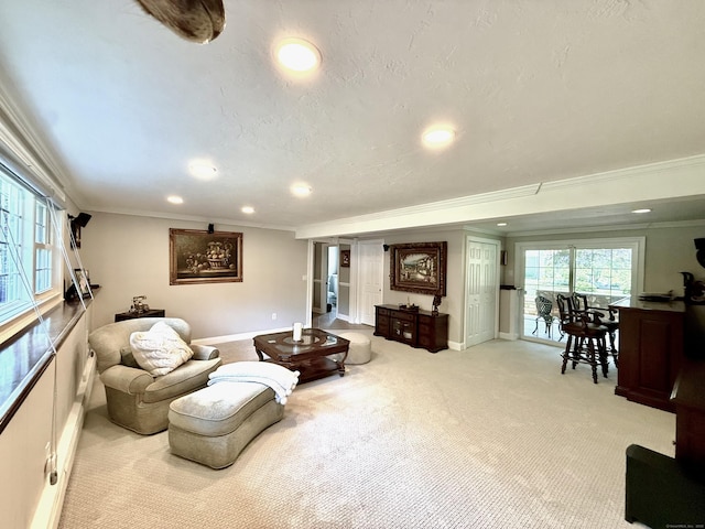 44 Fawn Hill Rd, Shelton, CT 06484 - living area with ornamental molding, recessed lighting, and light carpet