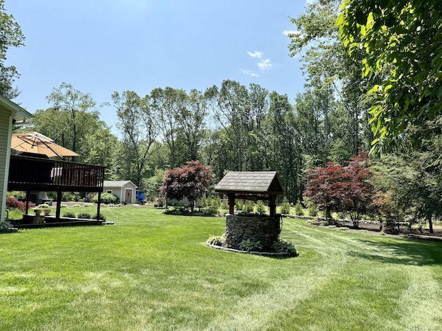 44 Fawn Hill Rd, Shelton, CT 06484 - view of grassy yard featuring a deck and an outbuilding
