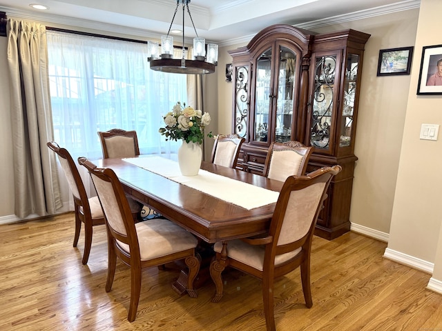 44 Fawn Hill Rd, Shelton, CT 06484 - dining area with ornamental molding, light wood finished floors, recessed lighting, and a raised ceiling