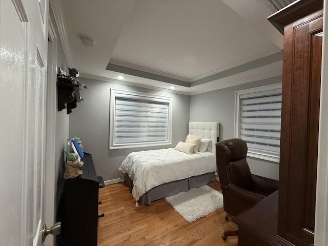 44 Fawn Hill Rd, Shelton, CT 06484 - bedroom with light wood-style floors, a raised ceiling, crown molding, and recessed lighting