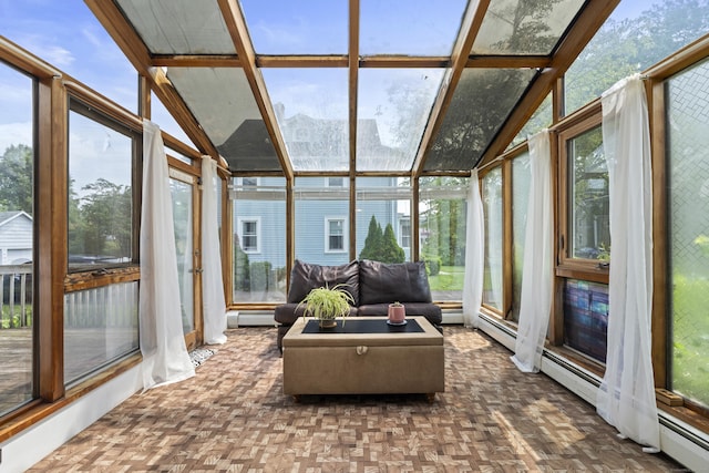 136 Bloomfield Ave, Windsor, CT 06095 - sunroom with vaulted ceiling, baseboard heating, plenty of natural light, a mountain view, and a baseboard radiator