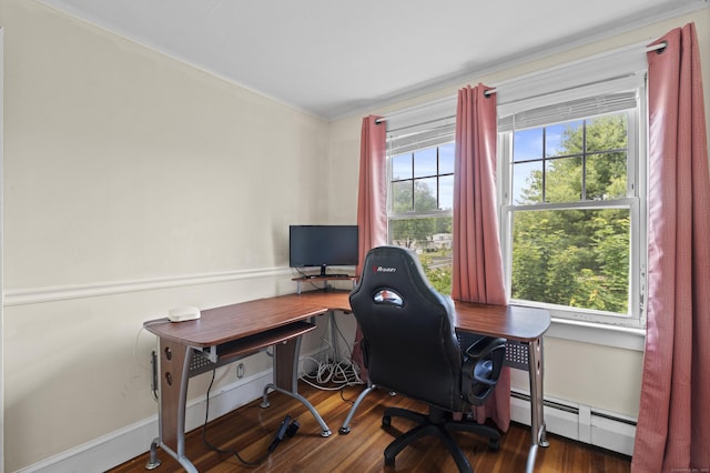 136 Bloomfield Ave, Windsor, CT 06095 - office space with a baseboard radiator, wood finished floors, and ornamental molding