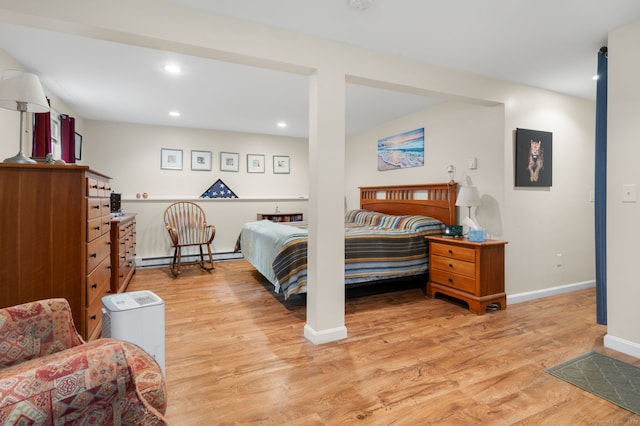 65 Norwich Westerly Rd, North Stonington, CT 06359 - bedroom with light wood finished floors, a baseboard heating unit, and recessed lighting