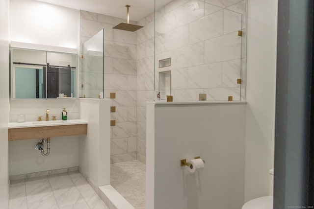 376 Rte 165, Preston, CT 06365 - bathroom with marble finish flooring and a walk in shower