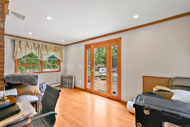 1028 Mountain Rd, Suffield, CT 06093 - office area featuring crown molding, plenty of natural light, wood finished floors, and recessed lighting