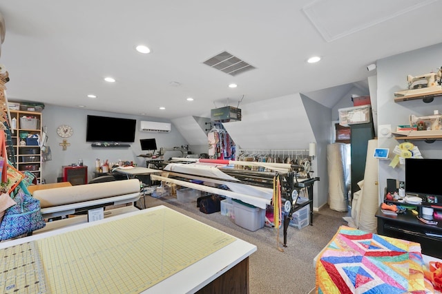 1028 Mountain Rd, Suffield, CT 06093 - recreation room with a wall mounted air conditioner, recessed lighting, and carpet