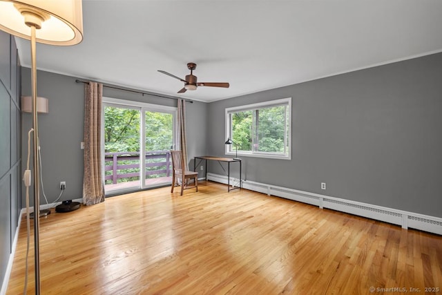 96 Pine Mountain Rd, Ridgefield, CT 06877 - spare room with plenty of natural light, a ceiling fan, wood finished floors, crown molding, and a baseboard heating unit