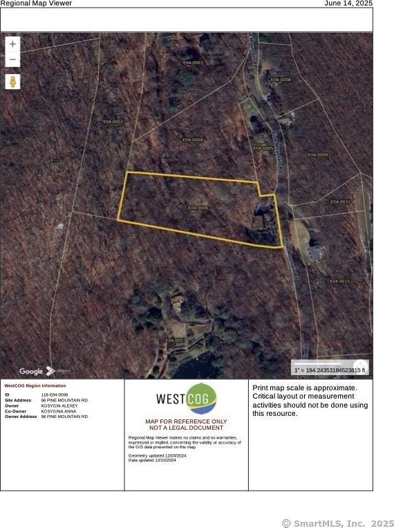 96 Pine Mountain Rd, Ridgefield, CT 06877 - aerial view of property's location featuring property boundaries highlighted