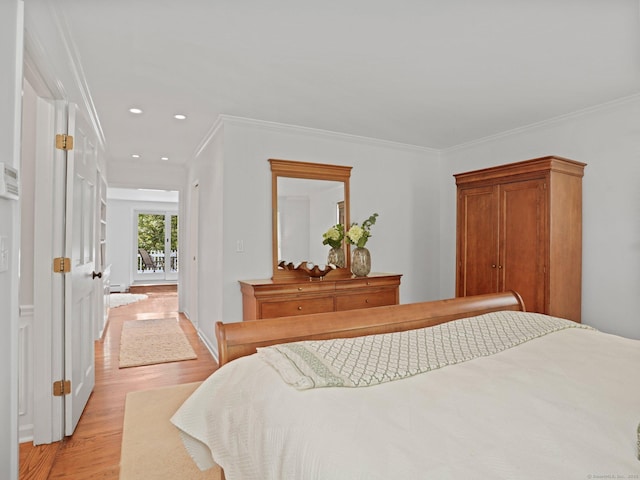 5 September Ln, Weston, CT 06883 - bedroom featuring crown molding, light wood-type flooring, and recessed lighting