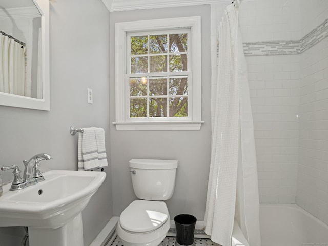 5 September Ln, Weston, CT 06883 - full bathroom featuring shower / tub combo and ornamental molding