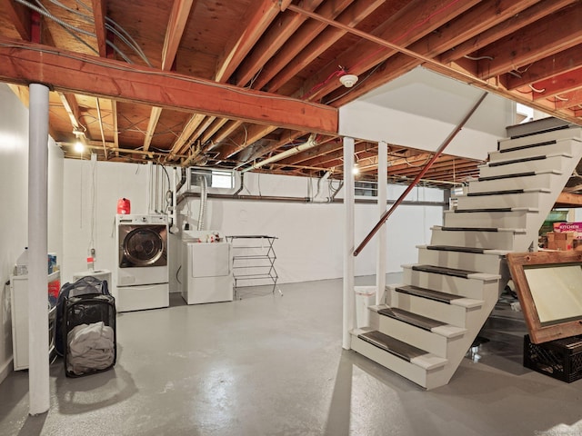 5 September Ln, Weston, CT 06883 - basement featuring washing machine and clothes dryer and stairway