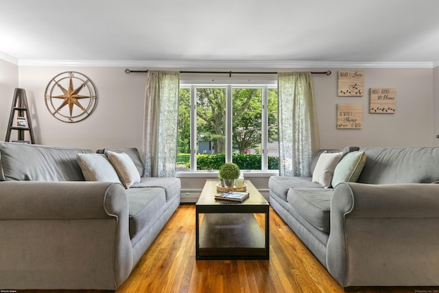 50 Carroll Rd, Hamden, CT 06517 - living room with ornamental molding, baseboard heating, and wood finished floors