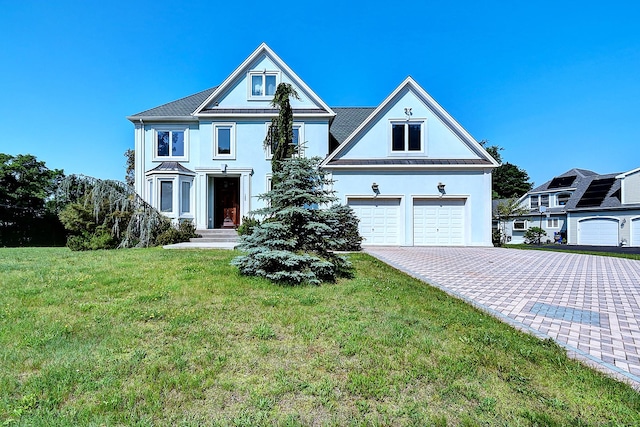 125 Waverly Dr, Newington, CT 06111 - view of front facade featuring decorative driveway, a front yard, stucco siding, and an attached garage