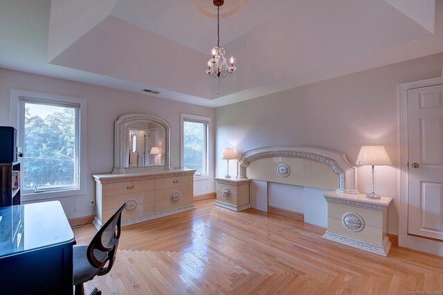 125 Waverly Dr, Newington, CT 06111 - bedroom featuring a chandelier and a raised ceiling
