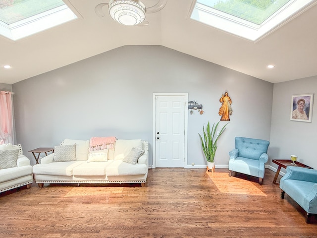 143 Soundview Ave, Shelton, CT 06484 - living area featuring a skylight, wood finished floors, vaulted ceiling, and recessed lighting