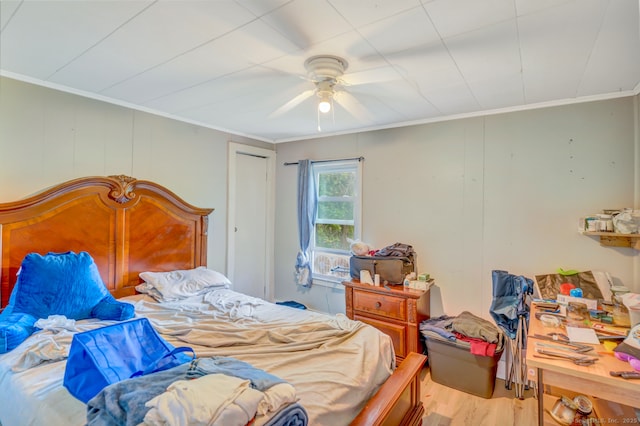 350 S Main St, Naugatuck, CT 06770 - bedroom featuring crown molding, ceiling fan, and light wood-style flooring