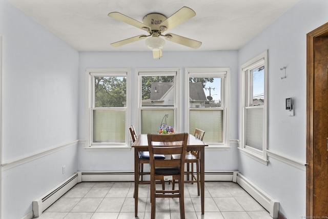 27 Homestead St, Manchester, CT 06042 - dining room with plenty of natural light, baseboard heating, ceiling fan, and light tile patterned flooring
