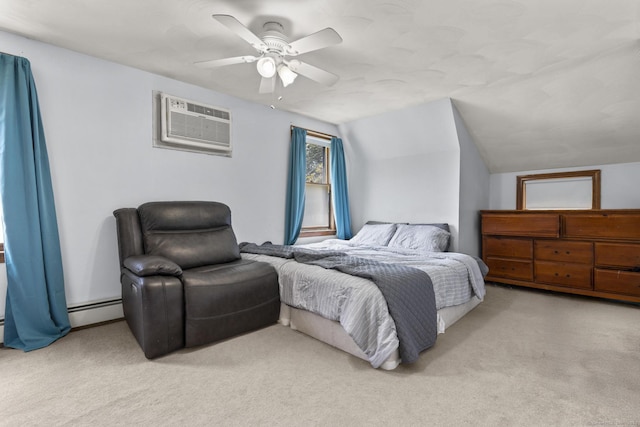 27 Homestead St, Manchester, CT 06042 - bedroom with a wall mounted air conditioner, carpet flooring, a ceiling fan, a baseboard radiator, and vaulted ceiling