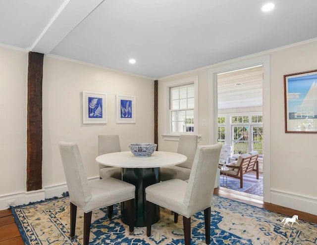 52 Wilton Rd E, Ridgefield, CT 06877 - dining space with recessed lighting, crown molding, and wood finished floors