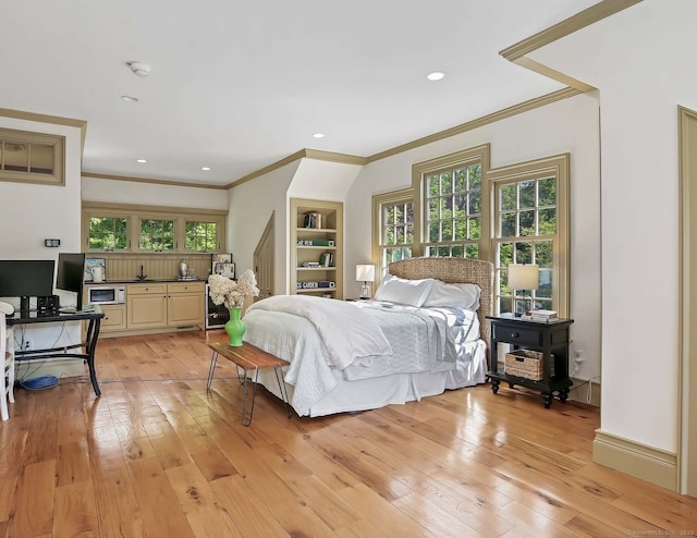 52 Wilton Rd E, Ridgefield, CT 06877 - bedroom featuring crown molding, light wood finished floors, a desk, and recessed lighting