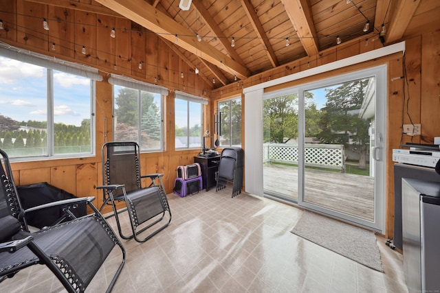 59 Litchfield Ln, Bristol, CT 06010 - sunroom featuring wood ceiling, wood walls, and tile patterned floors