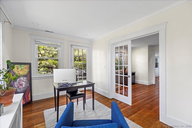 203 Ridgewood Ave, Hamden, CT 06517 - home office featuring crown molding and wood finished floors