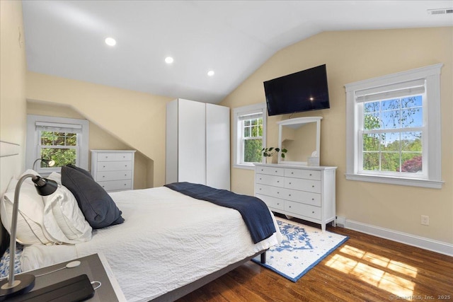 203 Ridgewood Ave, Hamden, CT 06517 - bedroom with vaulted ceiling, multiple windows, wood finished floors, and recessed lighting