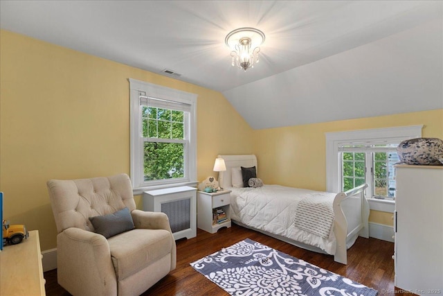 203 Ridgewood Ave, Hamden, CT 06517 - bedroom with radiator, wood finished floors, and vaulted ceiling