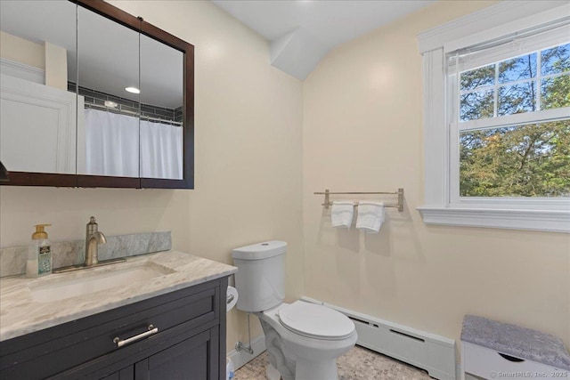 203 Ridgewood Ave, Hamden, CT 06517 - full bathroom featuring vanity, baseboard heating, tile patterned floors, and curtained shower