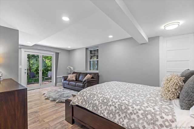 203 Ridgewood Ave, Hamden, CT 06517 - bedroom with access to exterior, wood finished floors, and recessed lighting