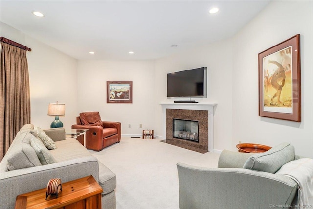 9 Maplewood Dr, Danbury, CT 06811 - carpeted living area with recessed lighting and a fireplace with flush hearth
