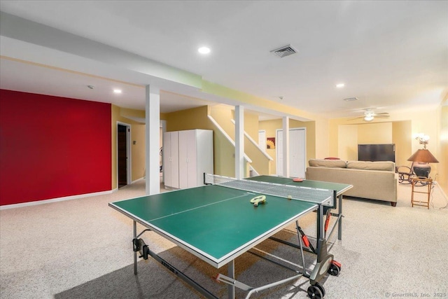 9 Maplewood Dr, Danbury, CT 06811 - rec room with carpet, recessed lighting, and a ceiling fan