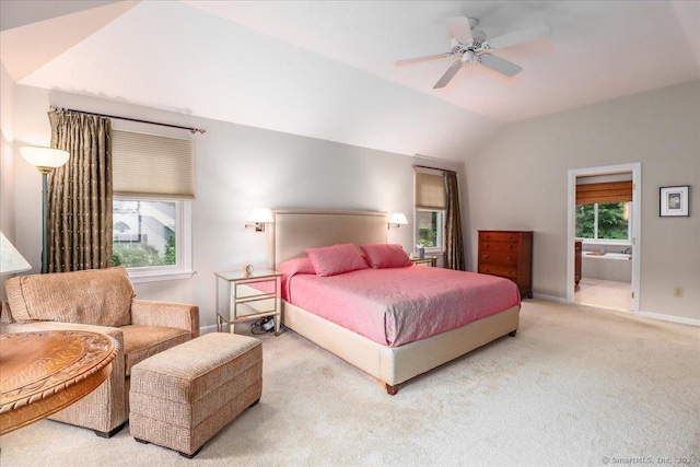 9 Maplewood Dr, Danbury, CT 06811 - bedroom featuring carpet, lofted ceiling, connected bathroom, and ceiling fan
