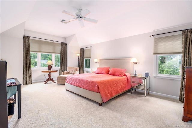 9 Maplewood Dr, Danbury, CT 06811 - bedroom featuring carpet flooring, multiple windows, vaulted ceiling, and ceiling fan