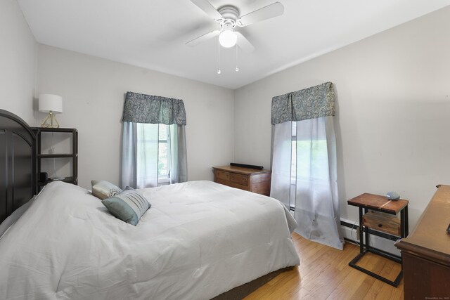 98 Aetna Ave, Torrington, CT 06790 - bedroom with light wood-style floors, a ceiling fan, and baseboard heating