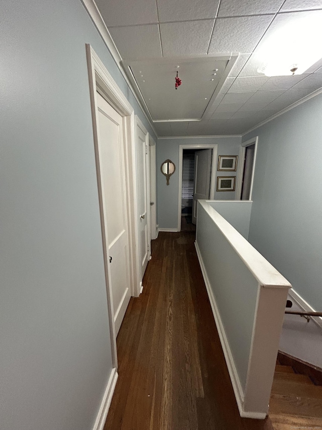 5 Sunnyslope Dr, Middletown, CT 06457 - hallway featuring an upstairs landing, wood finished floors, and a paneled ceiling