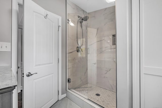 131 Long Hill Cross Rd, Shelton, CT 06484 - bathroom featuring a shower stall and marble finish floors