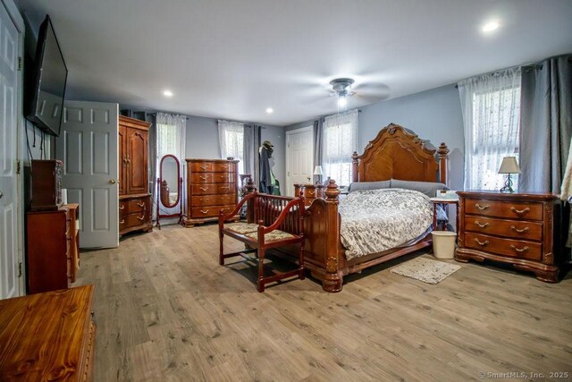 23 Church St, Plainville, CT 06062 - bedroom with light wood-style floors, recessed lighting, and a ceiling fan