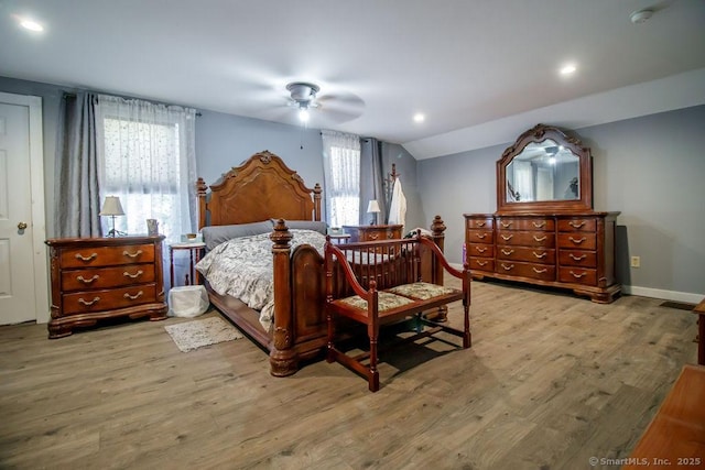23 Church St, Plainville, CT 06062 - bedroom with wood finished floors, vaulted ceiling, a ceiling fan, and recessed lighting