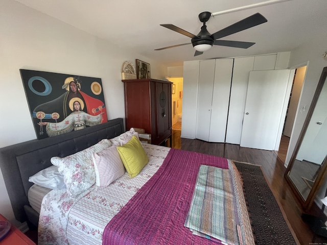 2625 Park Ave Unit 11P, Bridgeport, CT 06604 - bedroom with wood finished floors, a closet, and ceiling fan
