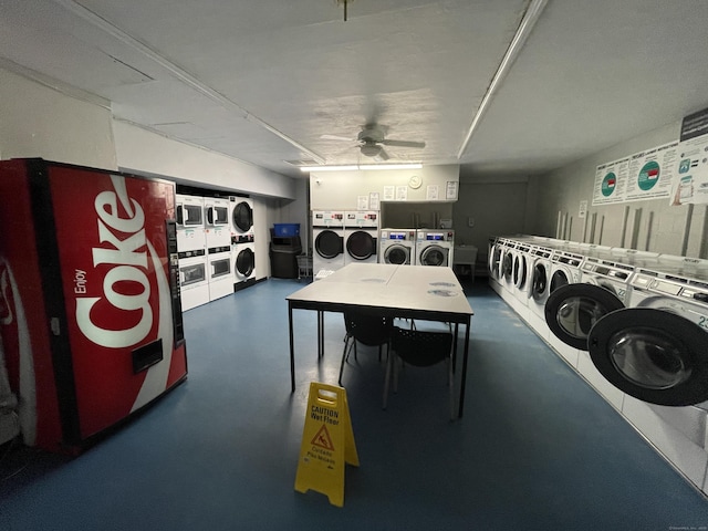 2625 Park Ave Unit 11P, Bridgeport, CT 06604 - community laundry featuring estacked washer and dryer, washer and clothes dryer, and a ceiling fan