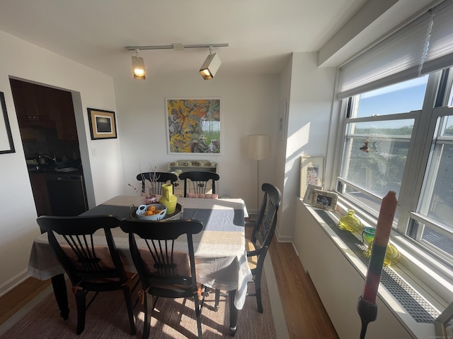 2625 Park Ave Unit 11P, Bridgeport, CT 06604 - dining room featuring dark wood-type flooring and rail lighting